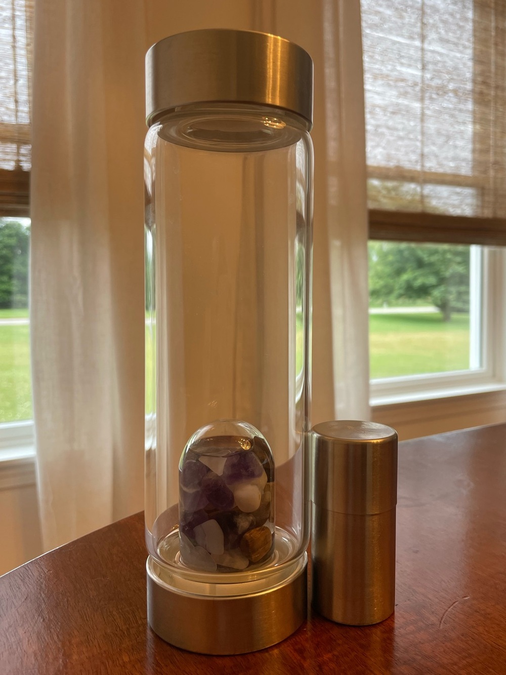 VitaJuwel Glass Gem Water Bottle with Tea Dispenser - The Five Elements
